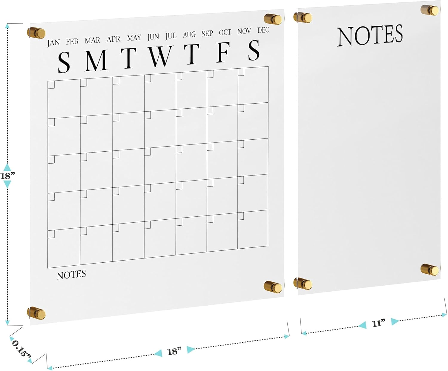 Martha Stewart Grayson Acrylic Wall Calendar and Notes Board with Dry Erase Marker