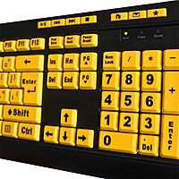 AKB-132UY - Luminous 4 X Large Print Multimedia Desktop USB Keyboard, Black Yellow No Size