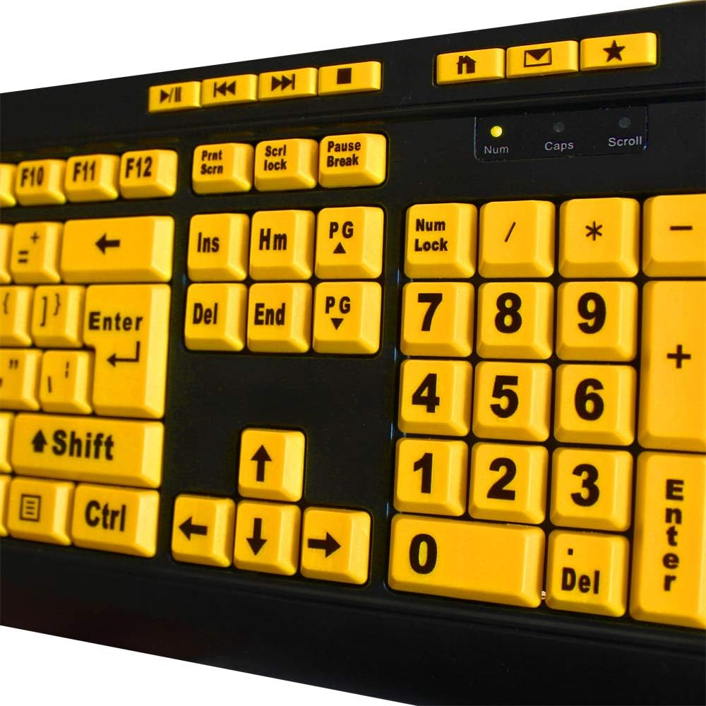 AKB-132UY - Luminous 4 X Large Print Multimedia Desktop USB Keyboard, Black Yellow No Size