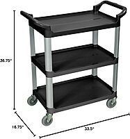 LUXOR 3-Shelf Serving Cart, 36.75" H x 33.5" W x 16.75" D, Black
