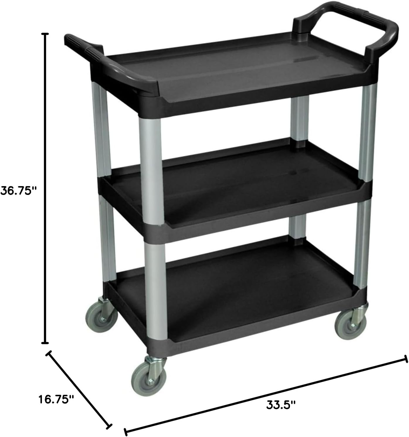 LUXOR 3-Shelf Serving Cart, 36.75" H x 33.5" W x 16.75" D, Black