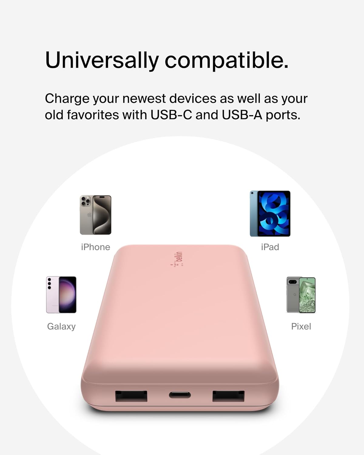 BELKIN Portable Charger, USB-C Power Bank 20,000 mAh with USB-C & 2x USB-A Ports