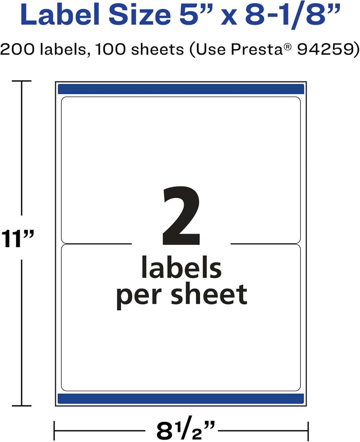 Avery Matte White Rectangle Labels, Sure Feed Technology, 5" x 8-1/8"