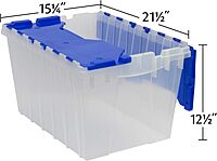 Akro-Mils KeepBox 12 Gallon Storage Container, Nesting and Stackable Plastic Tote with Attached Lid, Clear/Blue