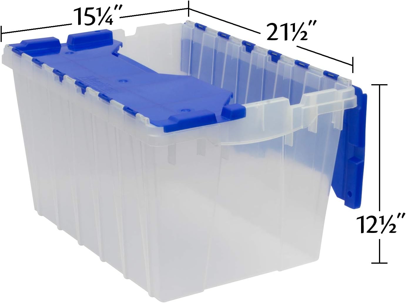 Akro-Mils KeepBox 12 Gallon Storage Container, Nesting and Stackable Plastic Tote with Attached Lid, Clear/Blue