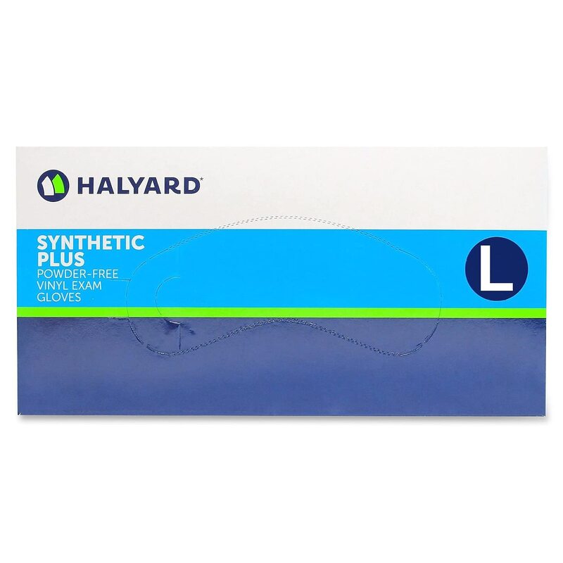 Halyard 55033 Powder-Free Exam Gloves, Non-Latex, Large, 100/BX, Clear