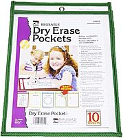 Charles Leonard Dry Erase Pockets, 9" x 12", Assorted Colors, Set of 30 (29030)