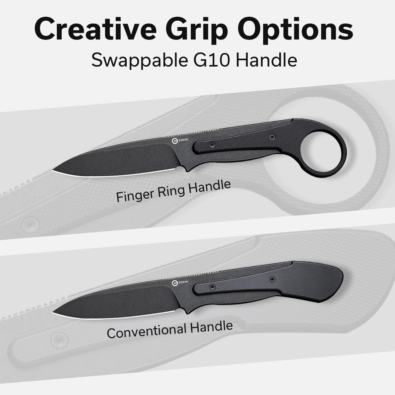 CIVIVI Varius Fixed Blade Knife with a Kydex Sheath, a Finger Ring and Conventional Handle