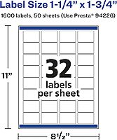 Avery Matte White Rectangle Labels, Sure Feed Technology, 1.25" x 1.75"
