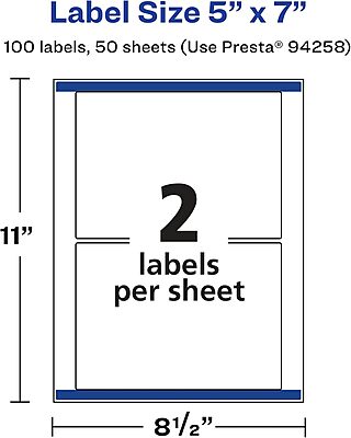 Avery Glossy Clear Rectangle Labels, Sure Feed Technology, 5\" x 7\", Laser/Inkjet Printable