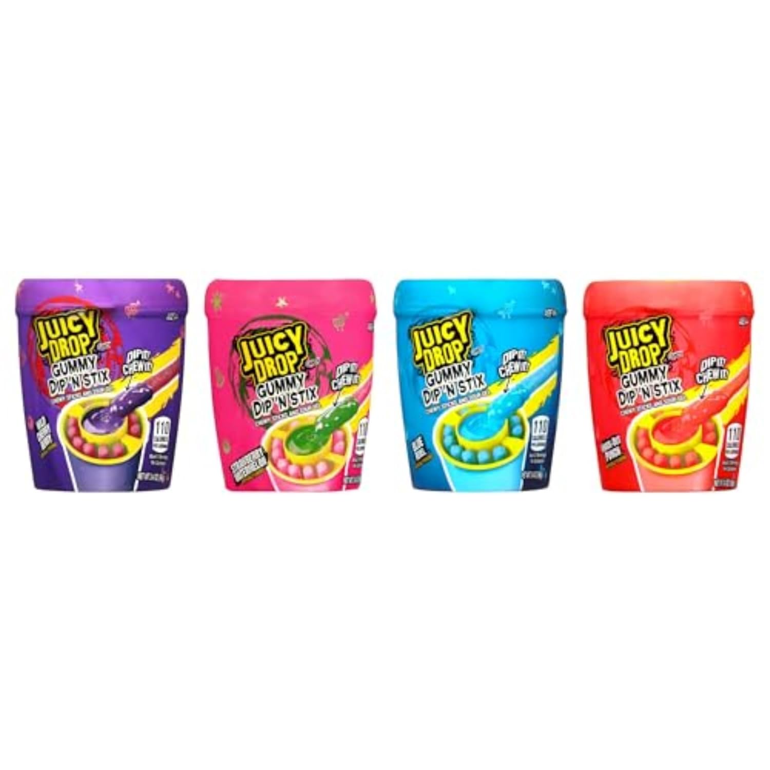 Juicy Drop Gummy Dip 'N Stix Assorted Candy Variety Pack, Sweet Gummy Sticks W/ Sour Dipping Gel, 8 Pack