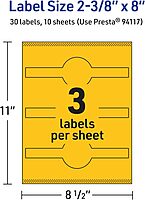 Avery Printable Wraparound Band Labels, Sure Feed Technology, 2-3/8" x 8", Bright Yellow, Cigar