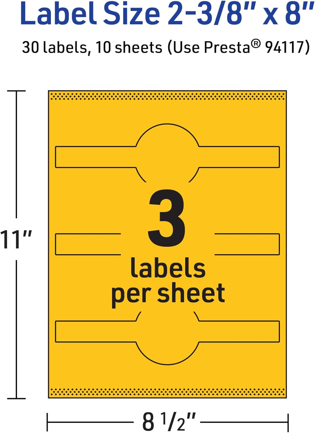 Avery Printable Wraparound Band Labels, Sure Feed Technology, 2-3/8" x 8", Bright Yellow, Cigar