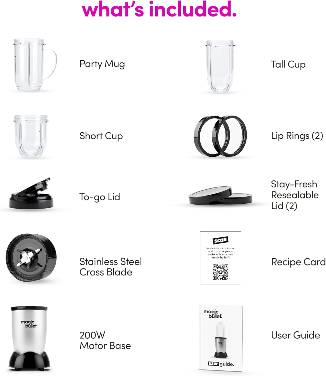 Magic Bullet Blender, Small, Silver, 11 Piece Set 11 Piece Blender Set Silver/Black