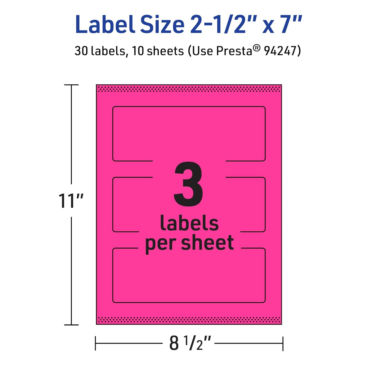 AVERY Printable Rectangle Labels, Sure Feed Technology, 2-1/2" x 7", Neon Magenta, Print-to-The-Edge, Laser/Inkjet Printable