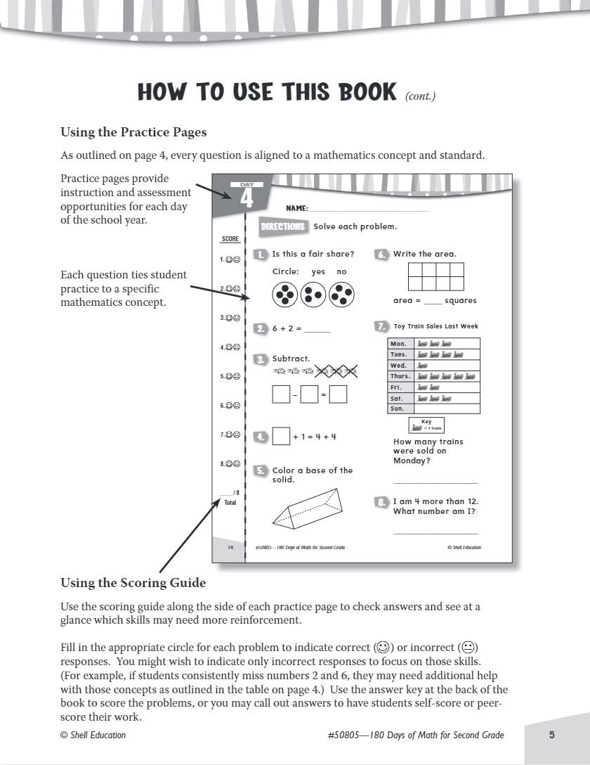 Shell Education 180 Days of Math for Second Grade (180 Days of Practice)