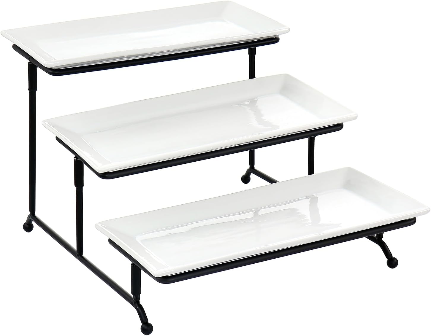 Elama 3-Tier Porcelain Serveware Set with Metal Rack
