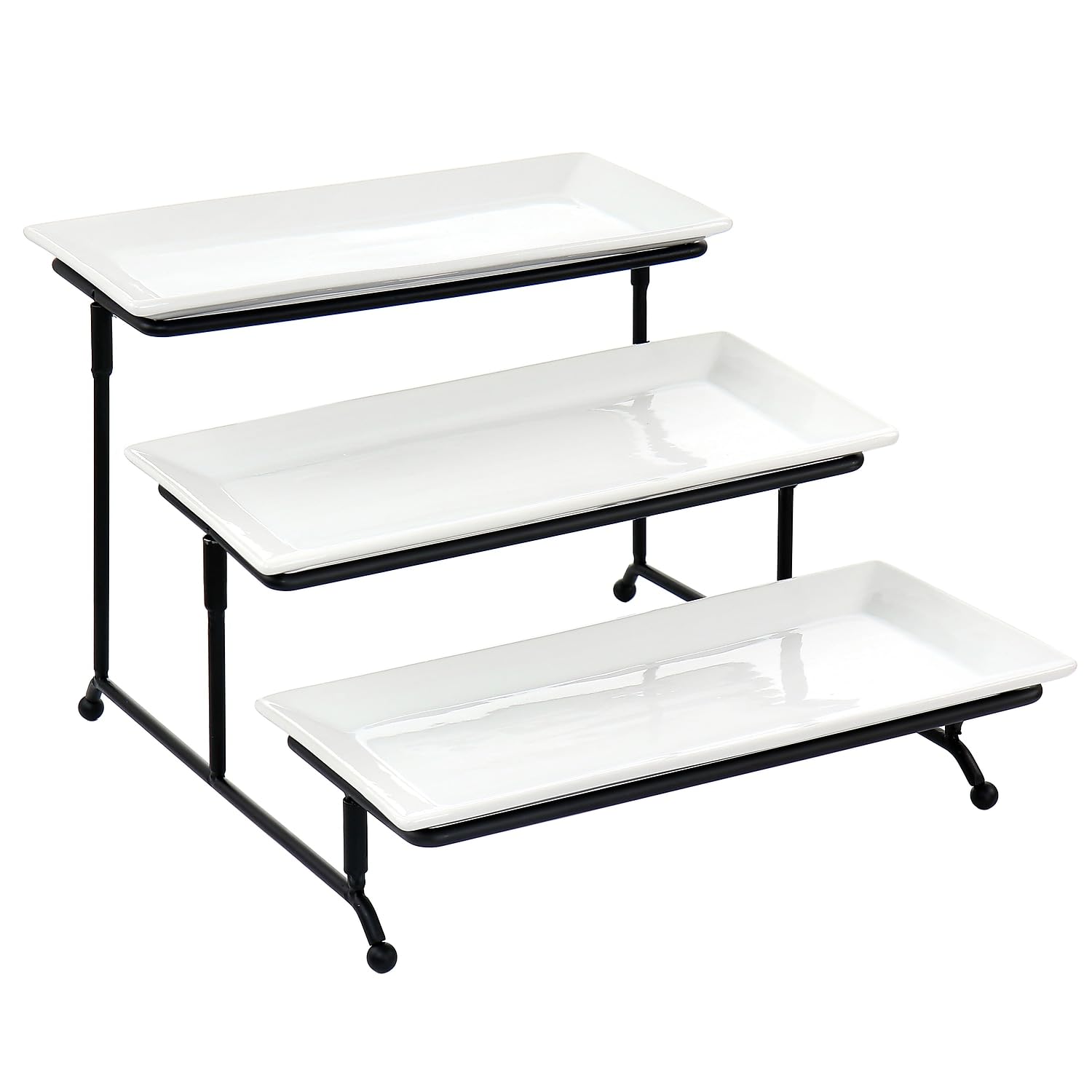 Elama 3-Tier Porcelain Serveware Set with Metal Rack