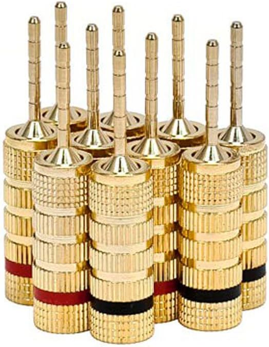 Monoprice 9438 Gold Plated Speaker Pin Plugs - 5 Pairs - Pin Screw Type, For Speaker Wire, Home Theater, Wall Plates And More