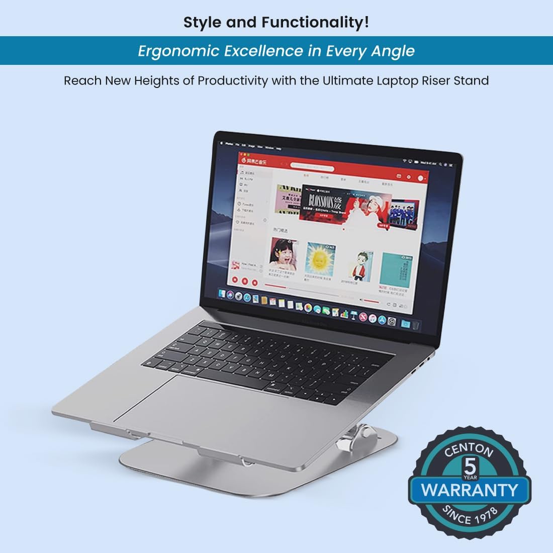 OTM Essentials Adjustable Laptop Stand, 10-5/8inH x 9inW x 9inD, Silver