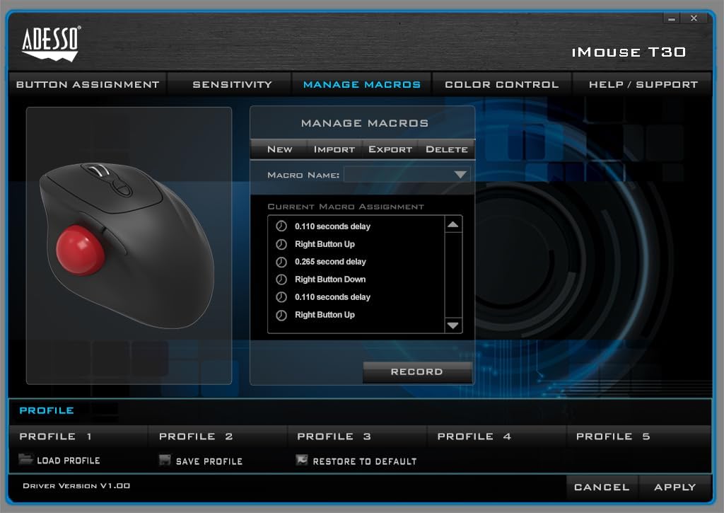iMouse T30 Wireless Ergonomic Thumb Trackball Mouse with Nano USB Receiver, Programmable 7 Button Design
