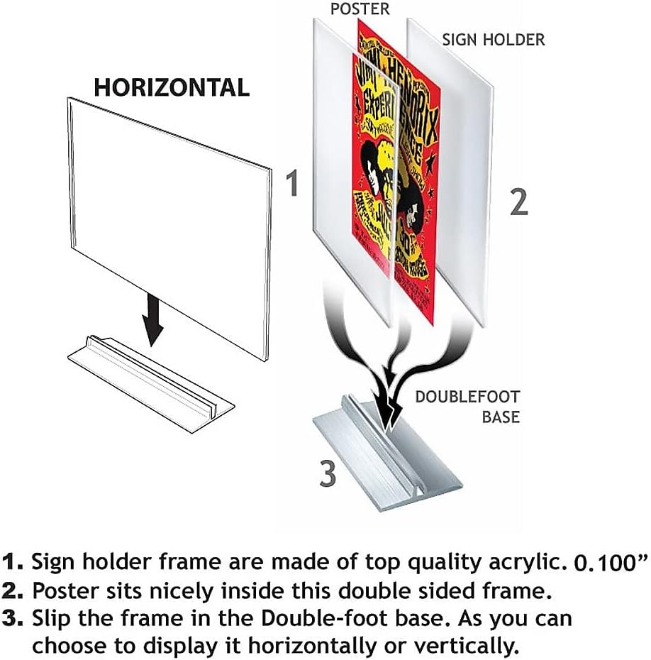 Azar Displays Acrylic T-Strip Horizontal Sign Holders, 11in x 17in, Clear, Pack Of 10 Sign Holders