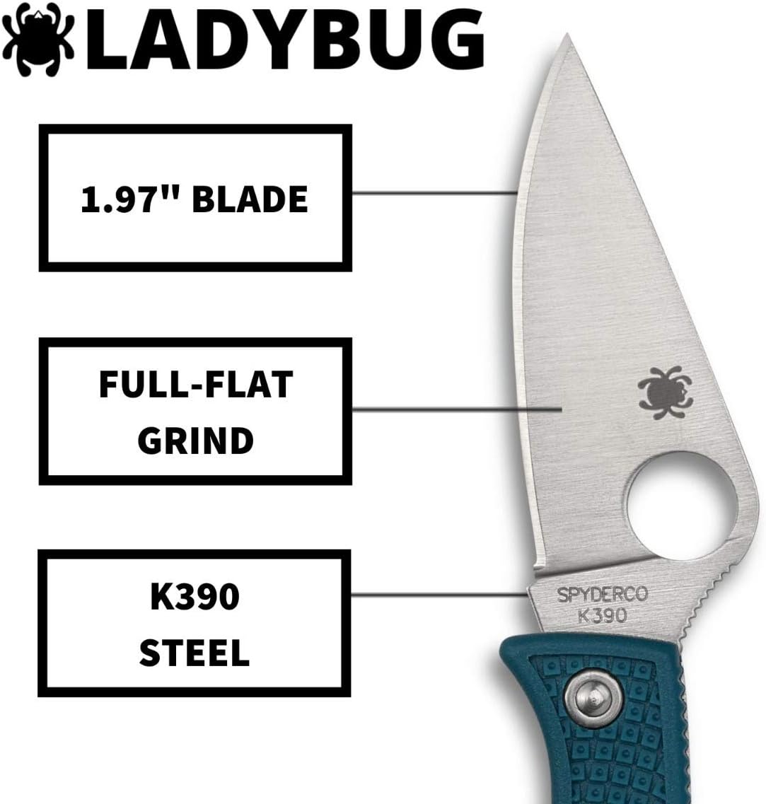Spyderco Ladybug 3 Lightweight Knife with 1.97" K390 Premium Stainless Steel Blade and Durable Blue FRN Handle - PlainEdge