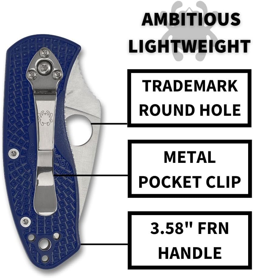 Spyderco Ambitious Lightweight Folding Pocket Knife with 2.31 Inch Steel Blade and Durable Blue FRN Handle - PlainEdge
