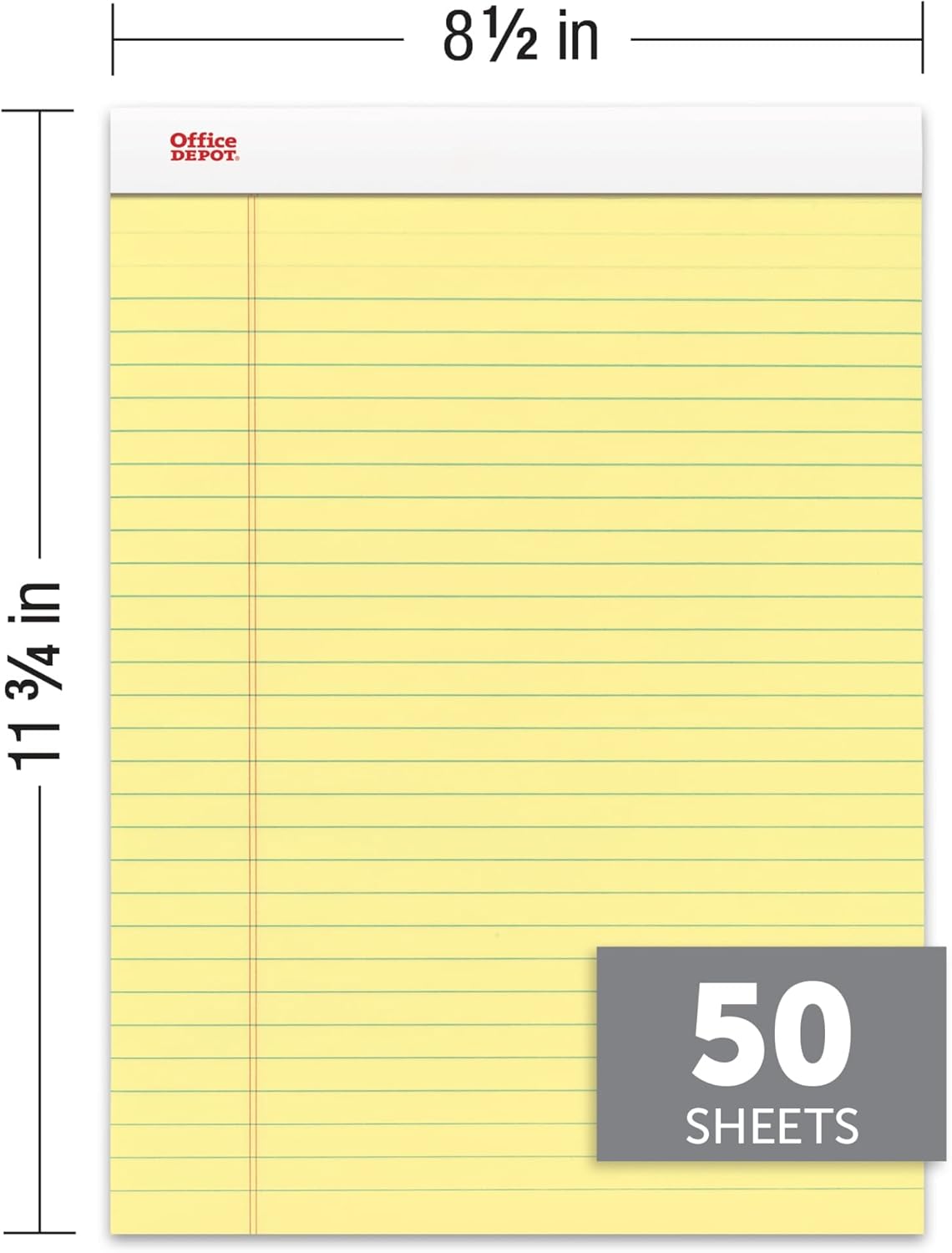 Office Depot(R) Perforated Writing Pads, 8 1/2" x 11 3/4", Legal Ruled, Canary, Pack Of 12