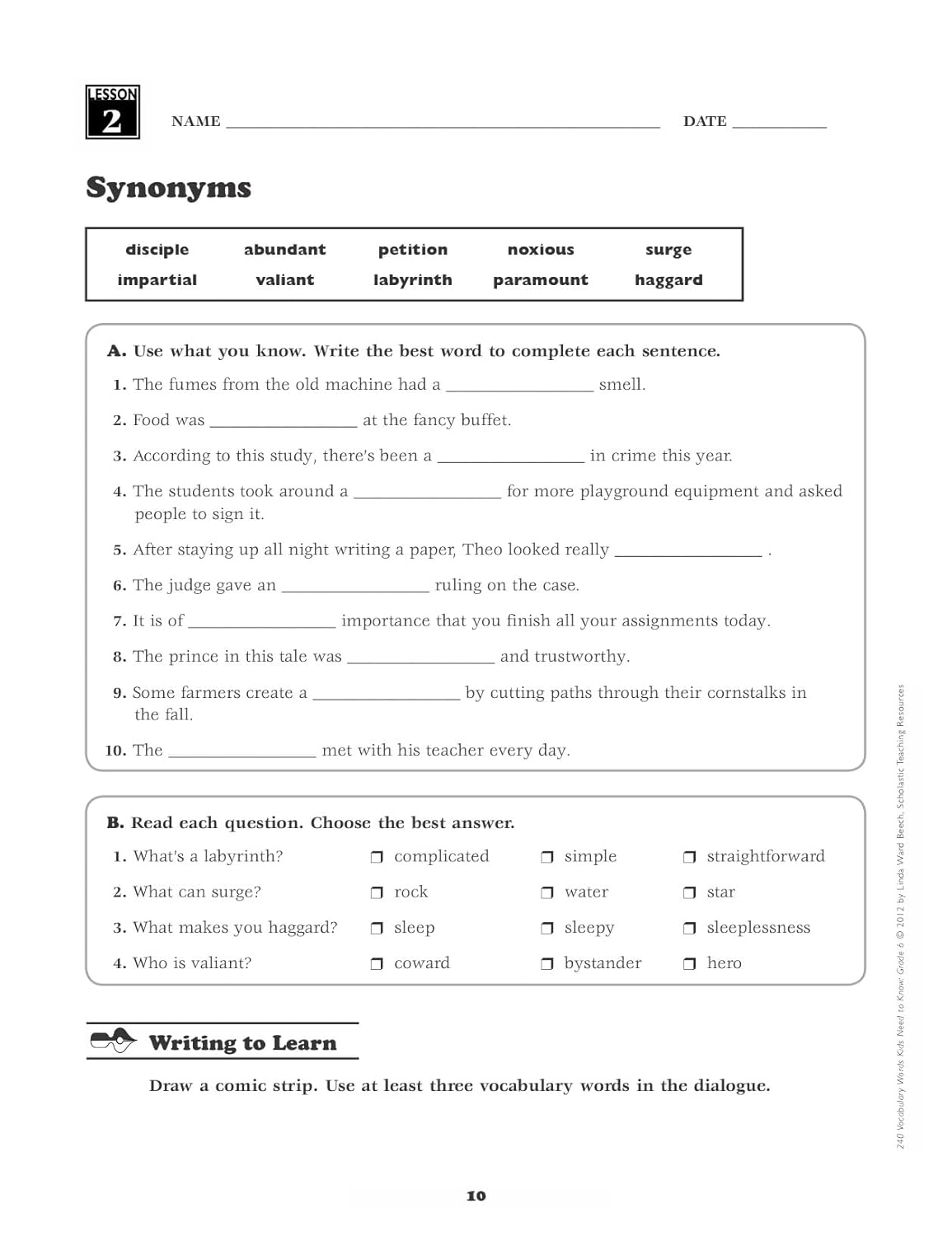 240 Vocabulary Words Kids Need to Know: Grade 6: 24 Ready-To-Reproduce Packets Inside!