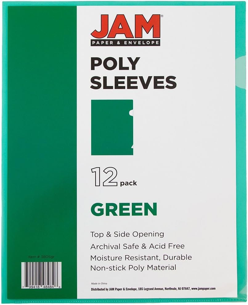 JAM PAPER Plastic Sleeves - Letter Size - 9 x 11 1/2 - Pack of 12