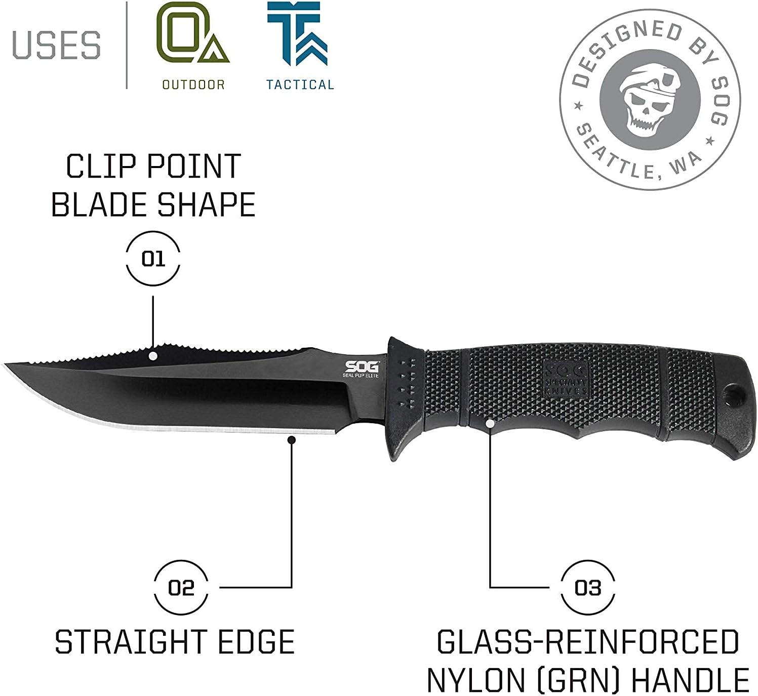SOG SEAL Pup Elite Fixed Blade Knife with Sheath