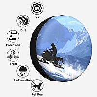 Snowmobile Printed Spare Tire Cover 17 Inch - Waterproof Wheel Covers Protectors - Universal Fit for Car, Trailer, Auto, SUV