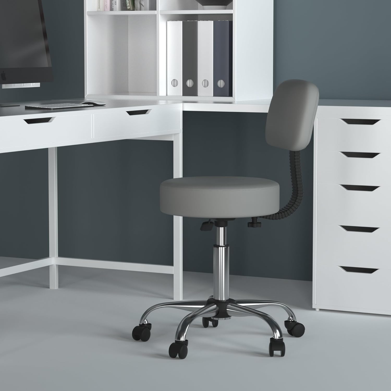 BOSS OFFICE PRODUCTS Medical Stool with Back, Antimicrobial Vinyl, Chrome Base