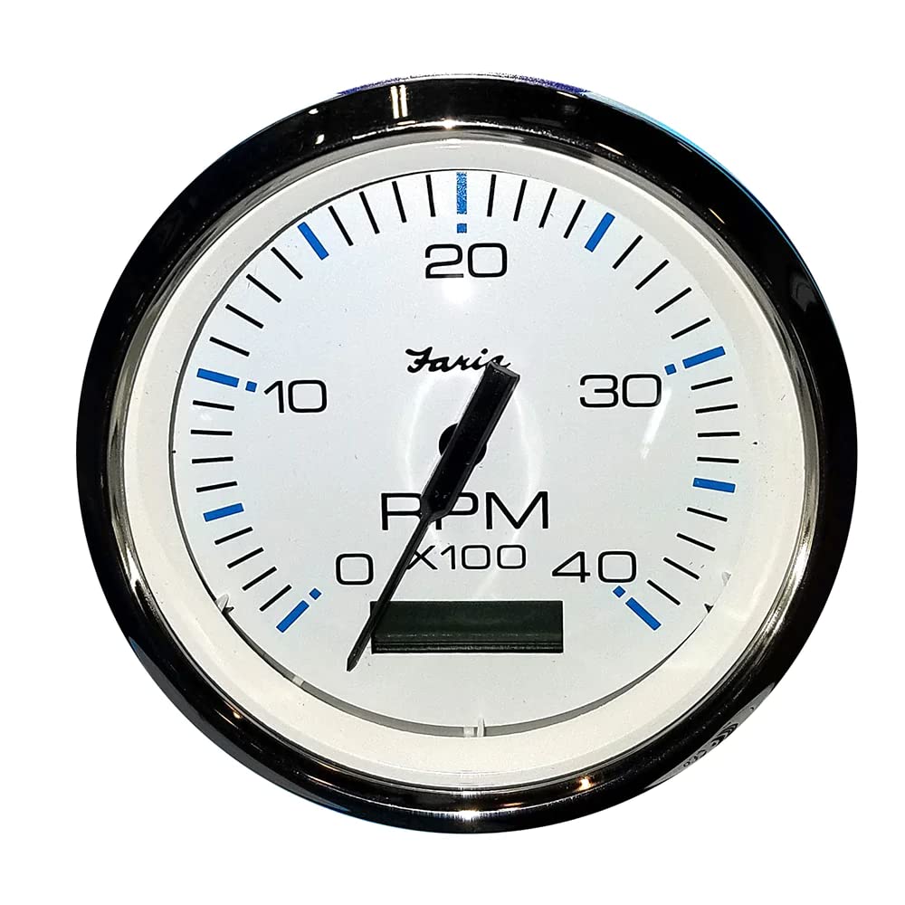 Faria Beede Instruments Faria 33834 Chesapeake Tachometer Gauge with Hourmeter Diesel - White SS, 4"