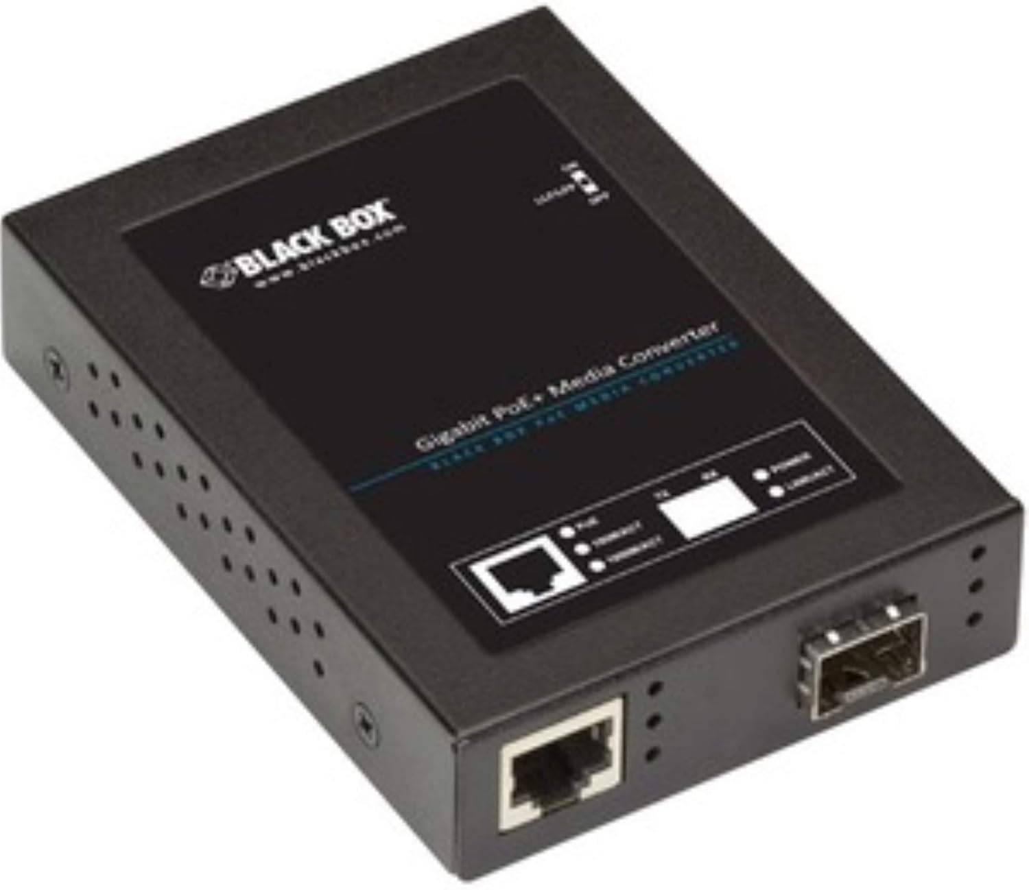 Black Box Gb ETH PoE+ MED Conv 10/100/1000-Mbps COP to 1000-Mbps FBR SFP