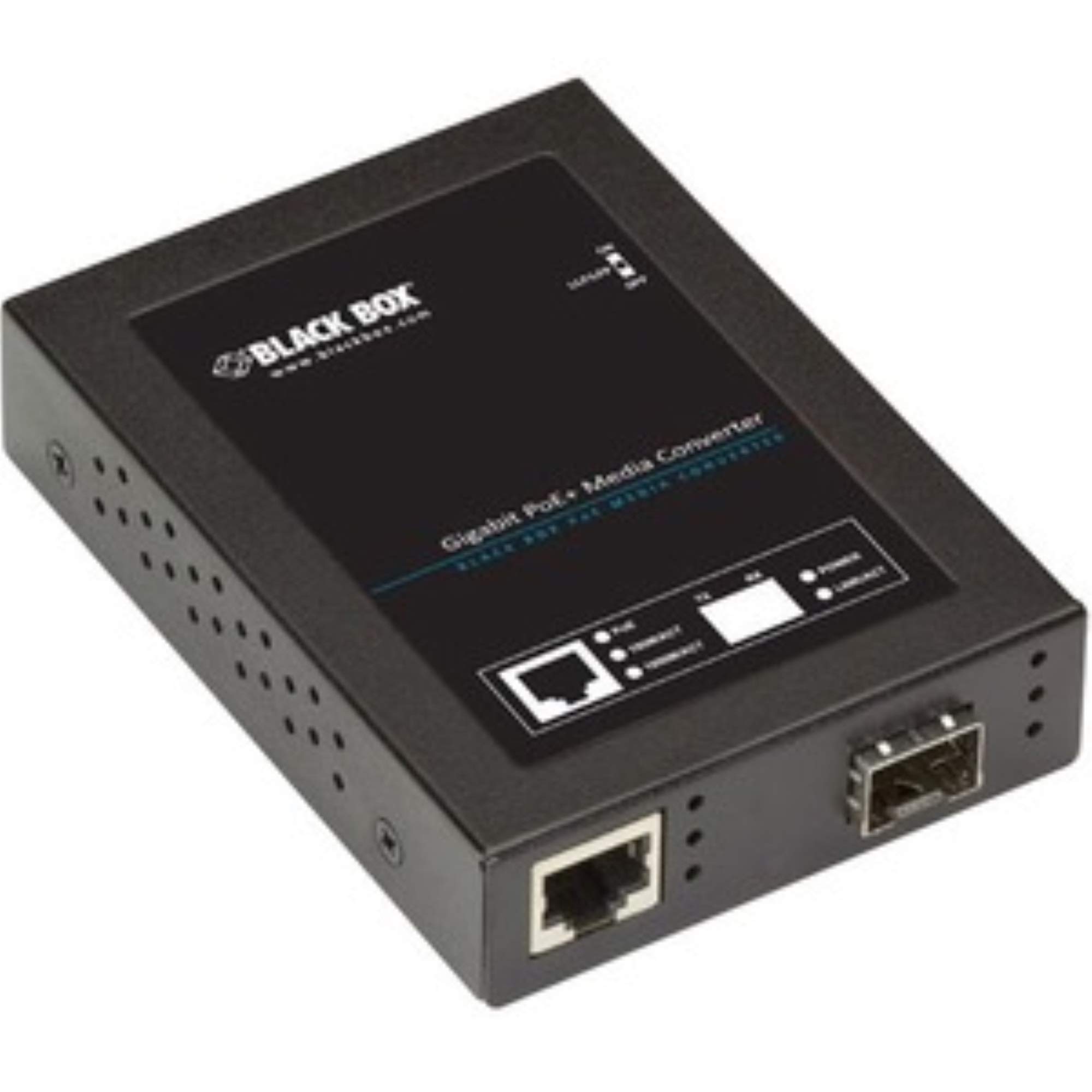 Black Box Gb ETH PoE+ MED Conv 10/100/1000-Mbps COP to 1000-Mbps FBR SFP