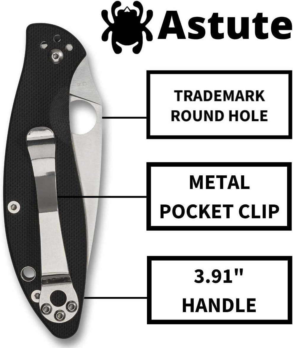 Spyderco Astute Value Knife with 3.02" Stainless Steel Blade and Durable Black G-10 - PlainEdge - C252GP