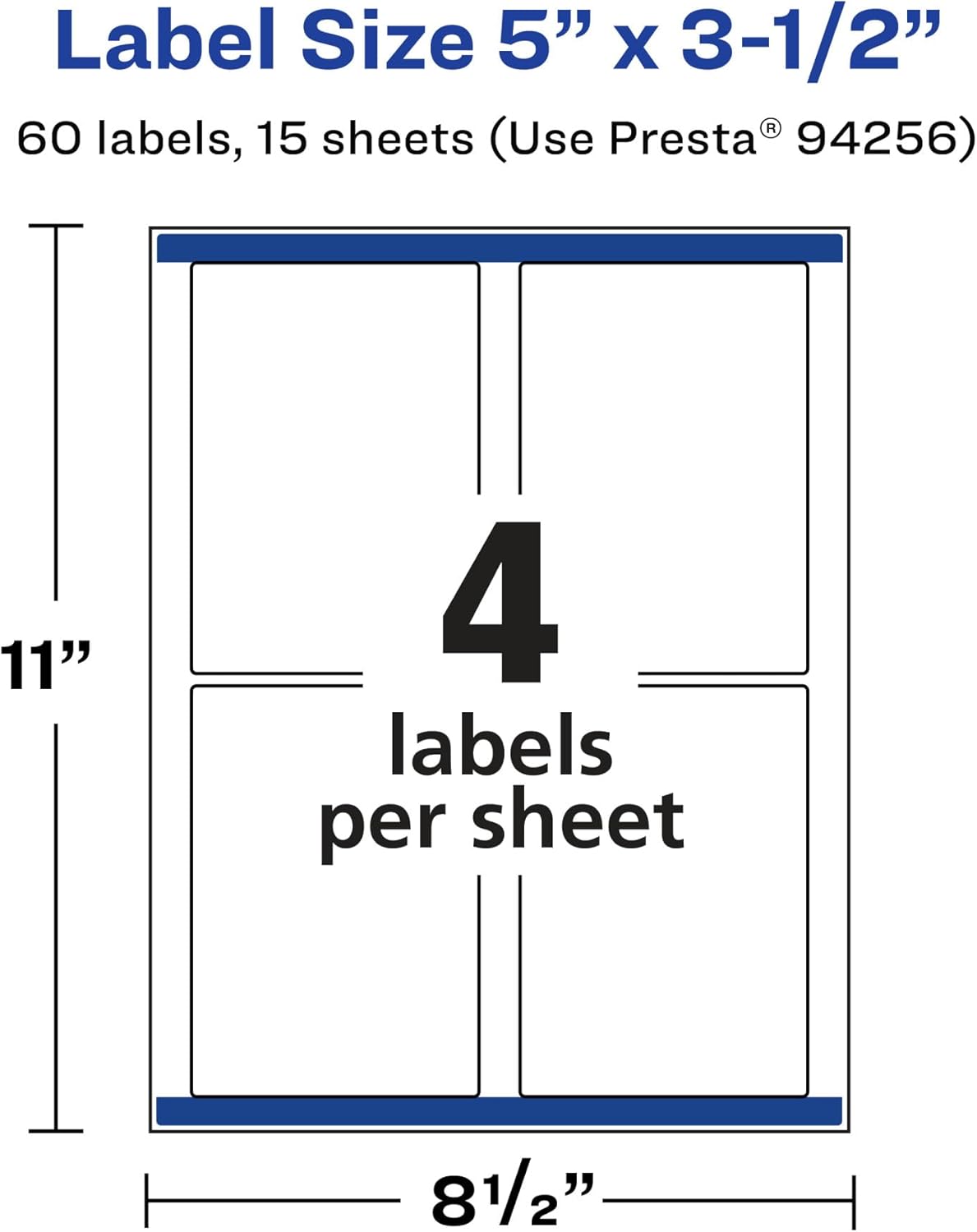 Avery Matte White Removable Rectangle Labels, Sure Feed Technology, 5" x 3.5"