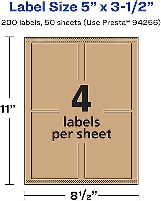 AVERY Kraft Brown Rectangle Labels, Sure Feed Technology, 5" x 3.5"
