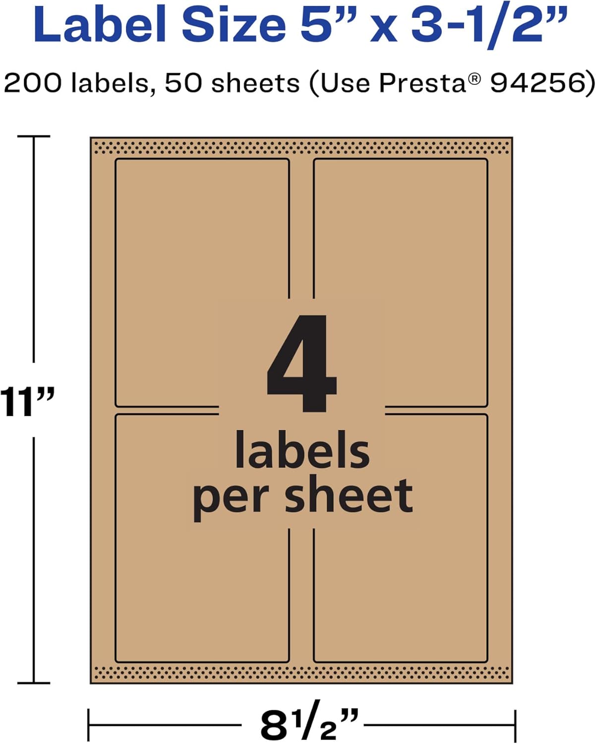 AVERY Kraft Brown Rectangle Labels, Sure Feed Technology, 5" x 3.5"