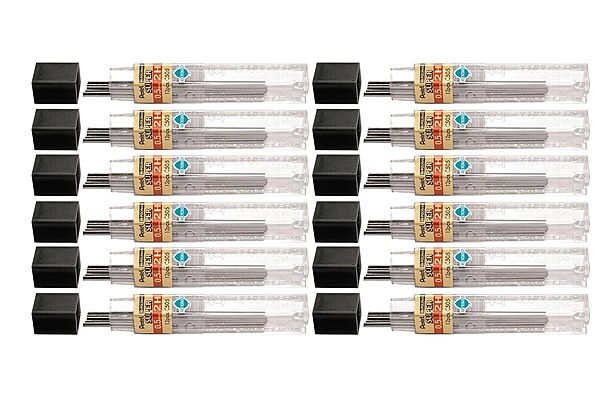 Pentel Super Hi-Polymer Leads, 0.5 mm, 2H, Hard, 12 Leads Per Tube