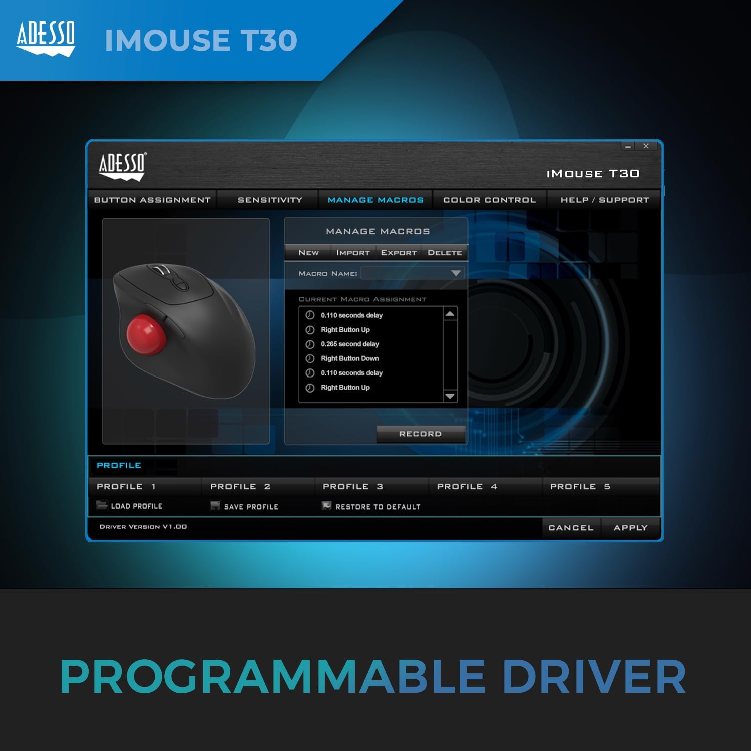 iMouse T30 Wireless Ergonomic Thumb Trackball Mouse with Nano USB Receiver, Programmable 7 Button Design
