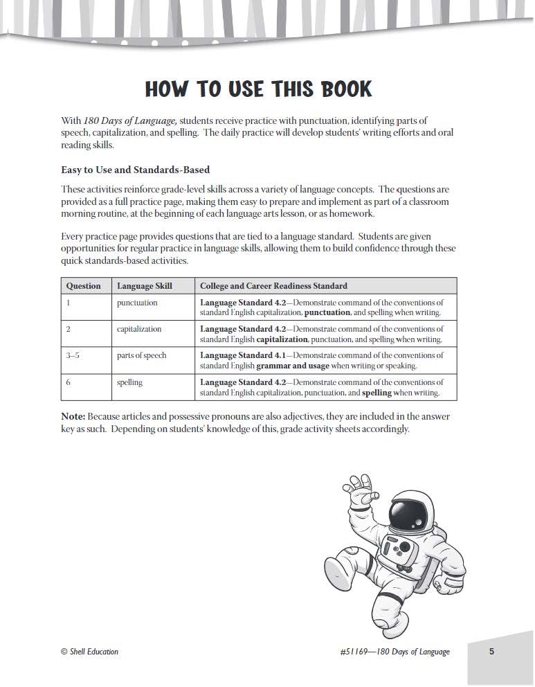 Shell Education 180 Days of Language for Fourth Grade (180 Days of Practice)