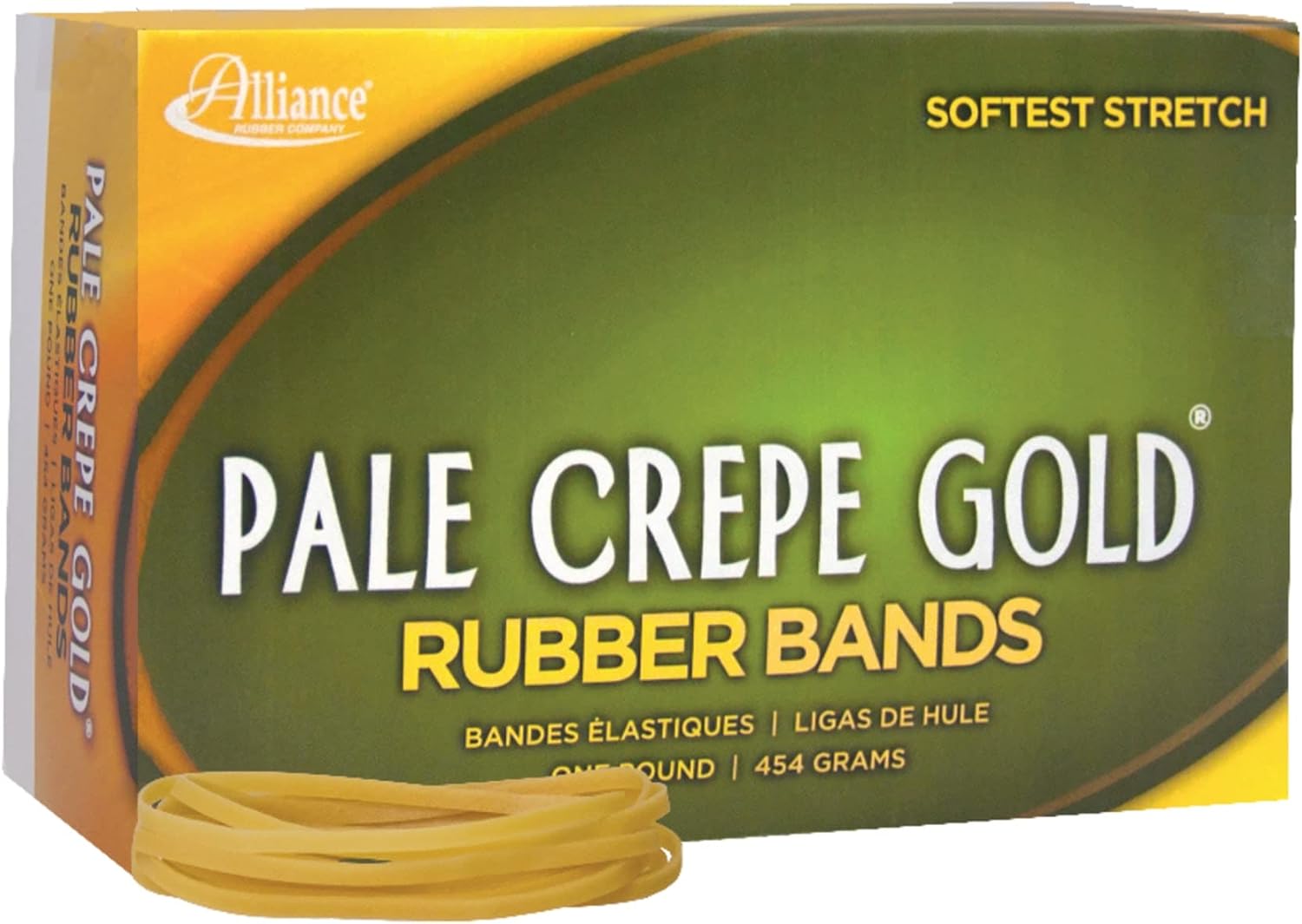 Alliance Rubber 20335 Pale Crepe Gold Rubber Bands Size #33, 1 lb Box Contains Approx. 970 Bands (3 1/2" x 1/8"