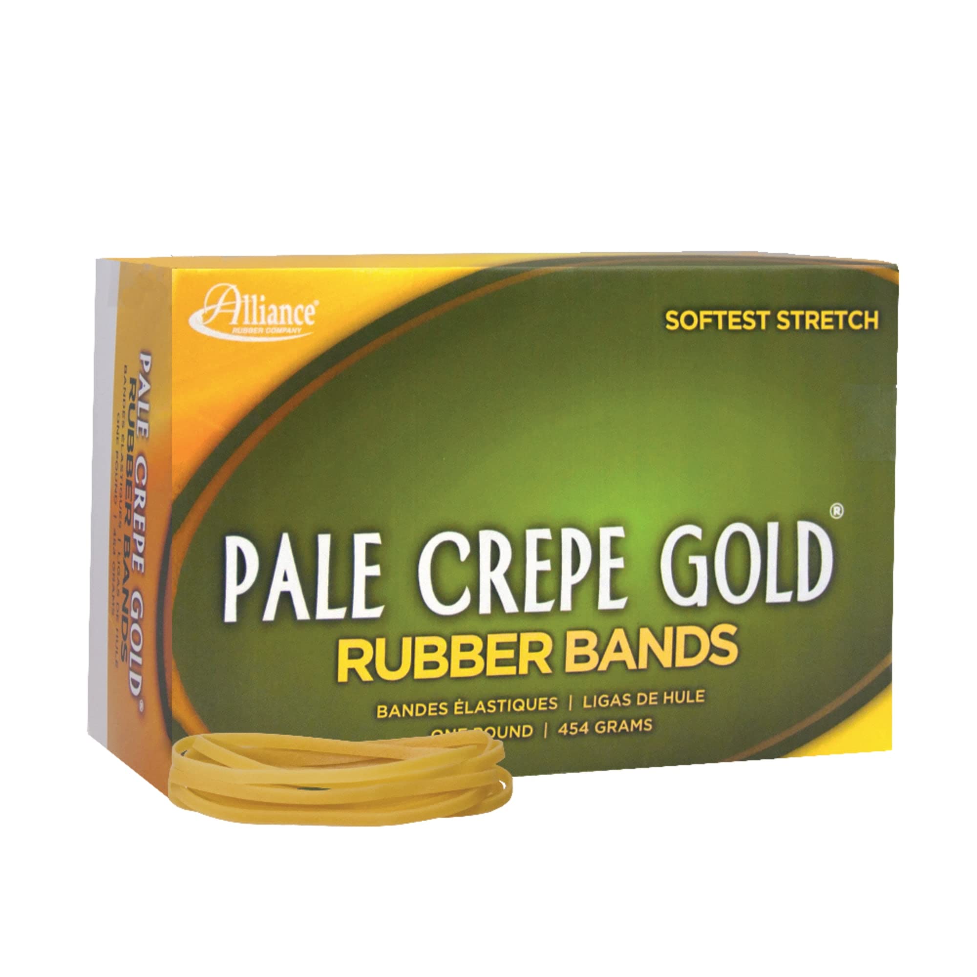 Alliance Rubber 20335 Pale Crepe Gold Rubber Bands Size #33, 1 lb Box Contains Approx. 970 Bands (3 1/2" x 1/8"