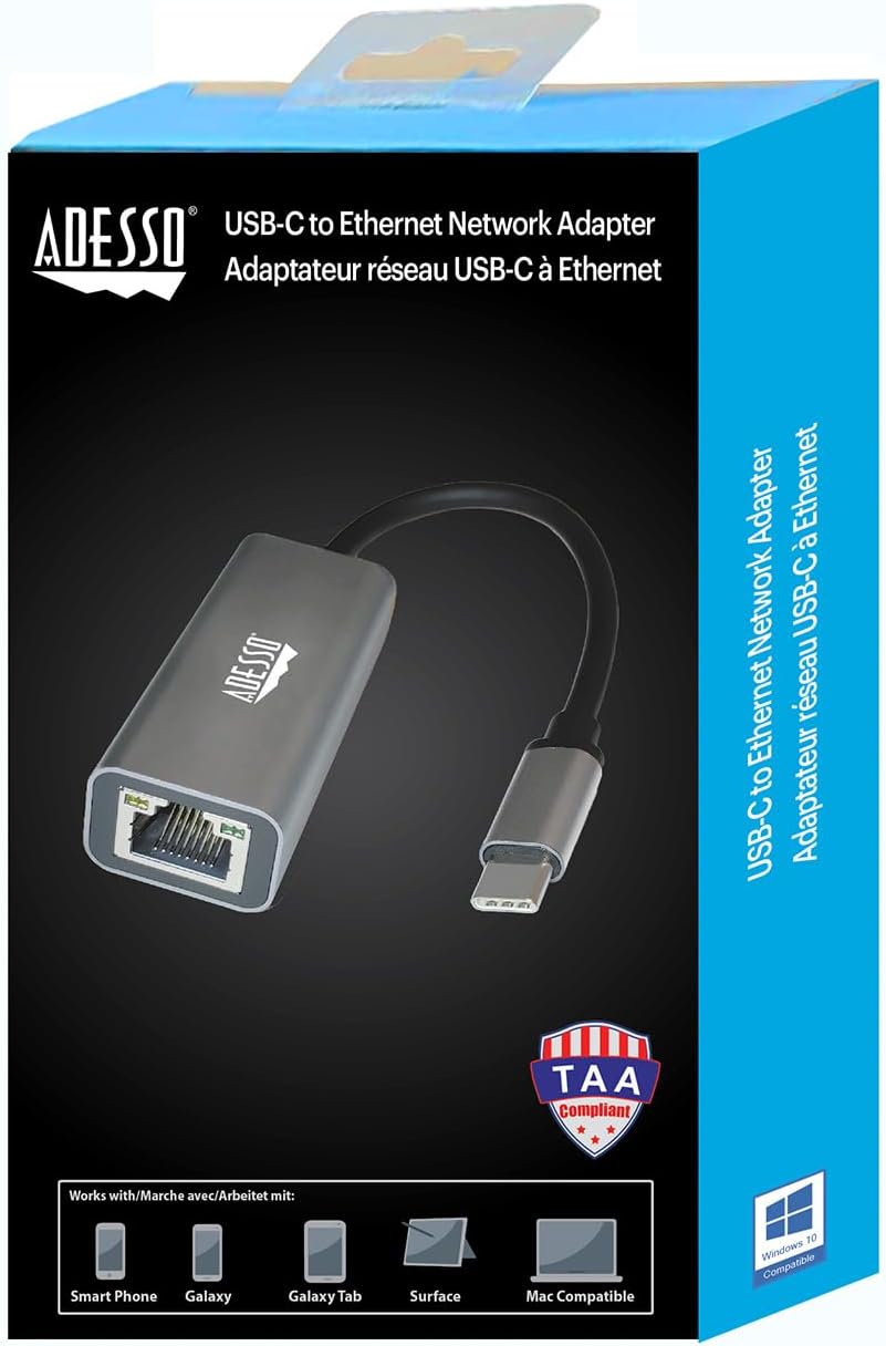 AUH-5000 USB-C to Ethernet Network Adapter - Gigabit Speed, Aluminum Alloy Case, LED Indicator, Plug & Play
