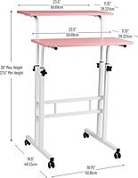 Mind Reader Standing Desk, Adjustable Height, Computer Desk, Laptop Desk, Portable, Rolling, 15" L x 22" W x 39" H, Pink