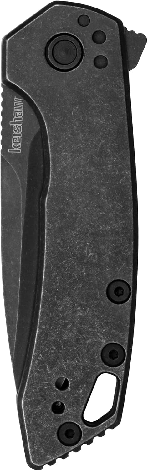 Kershaw Radar Folding Pocket Knife, 2.9 inch BlackWash Finish Blade, Black Handle, Pocketclip