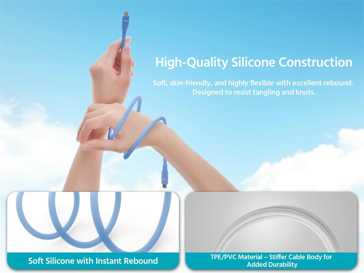 Monoprice USB4 Gen 2 Silicone Cable 6ft Blue